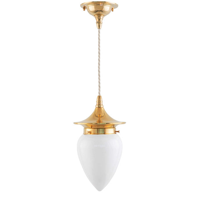 Ceiling Lamp - Dahlberg Cord Pendant 80 Brass, White Drop Shade