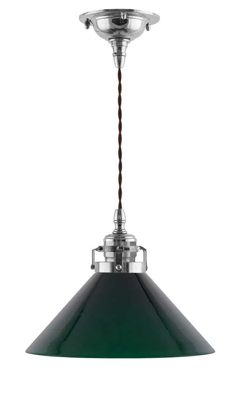 Celing Light - Cobbler Pendant - Nickel with Green Shade 25 cm