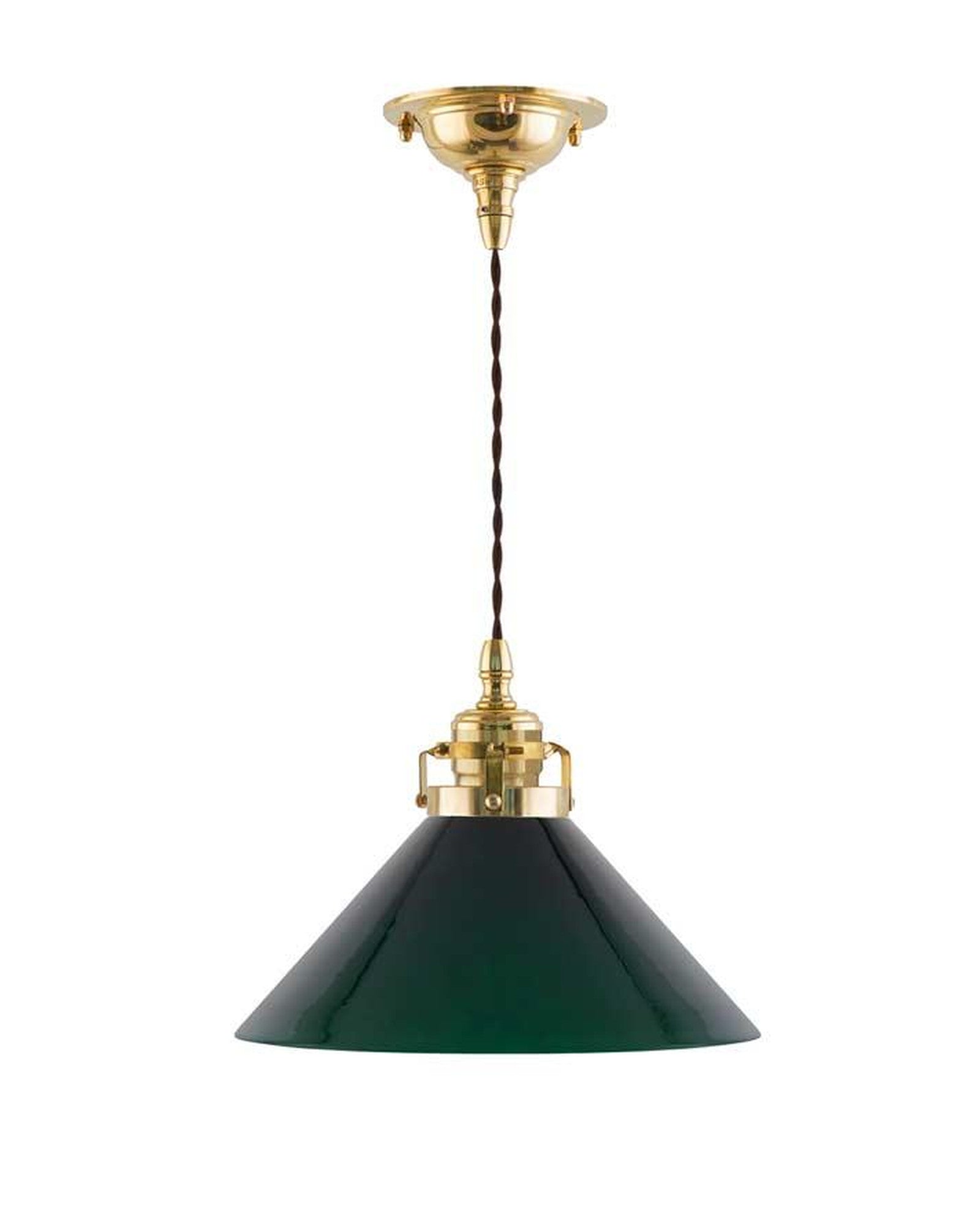 Suspension style cordonnier laiton, abat-jour vert haut 25 cm image