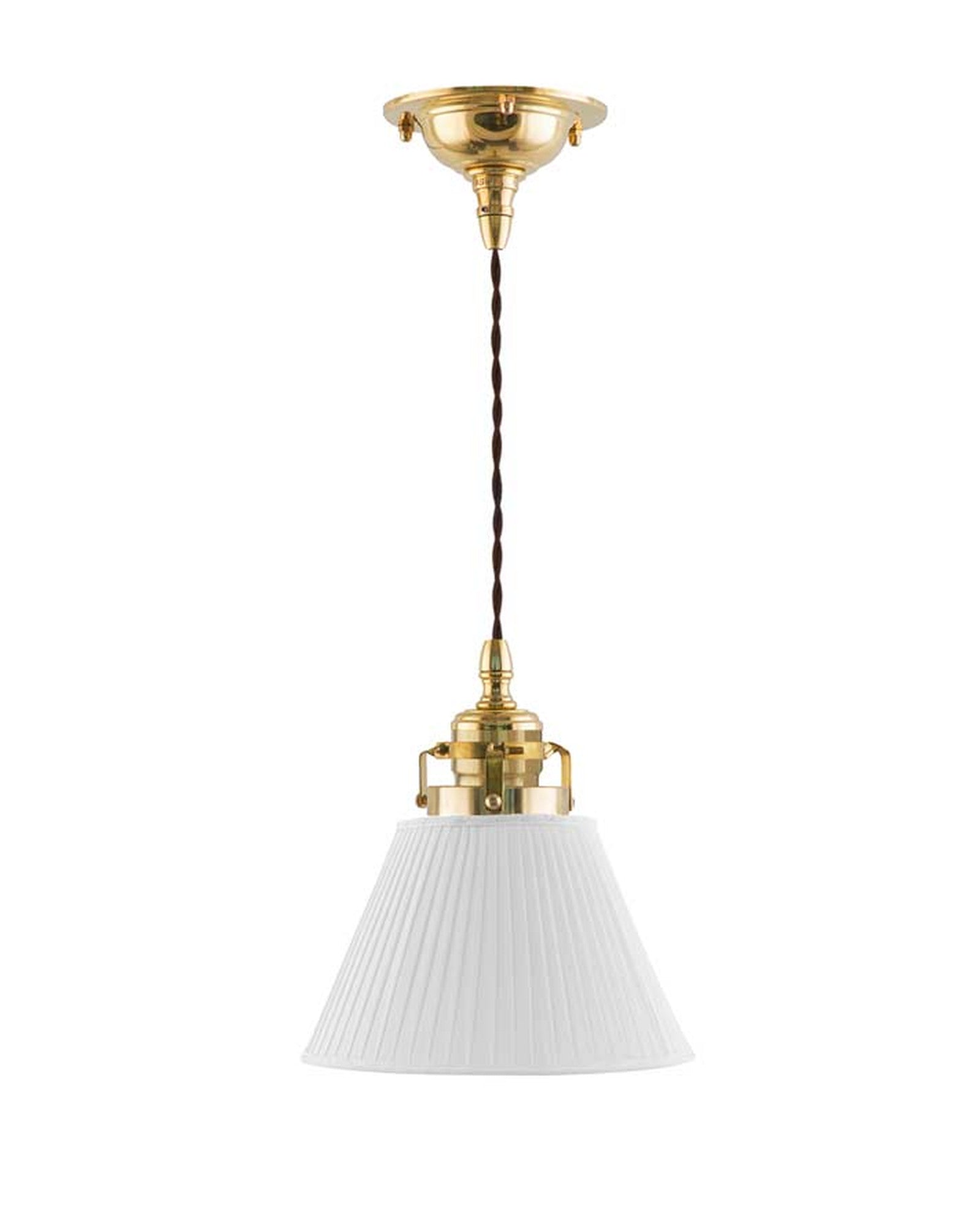 Suspension style cordonnier laiton, abat-jour en tissu blanc image
