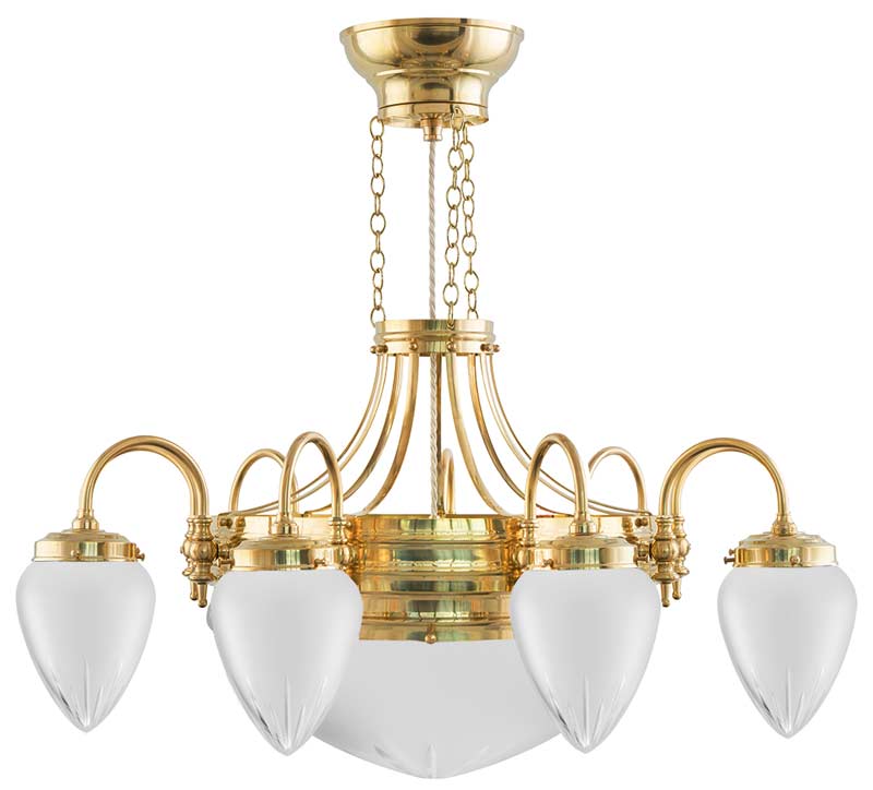 Chandelier - Nine-arm ring chandelier with frosted glass