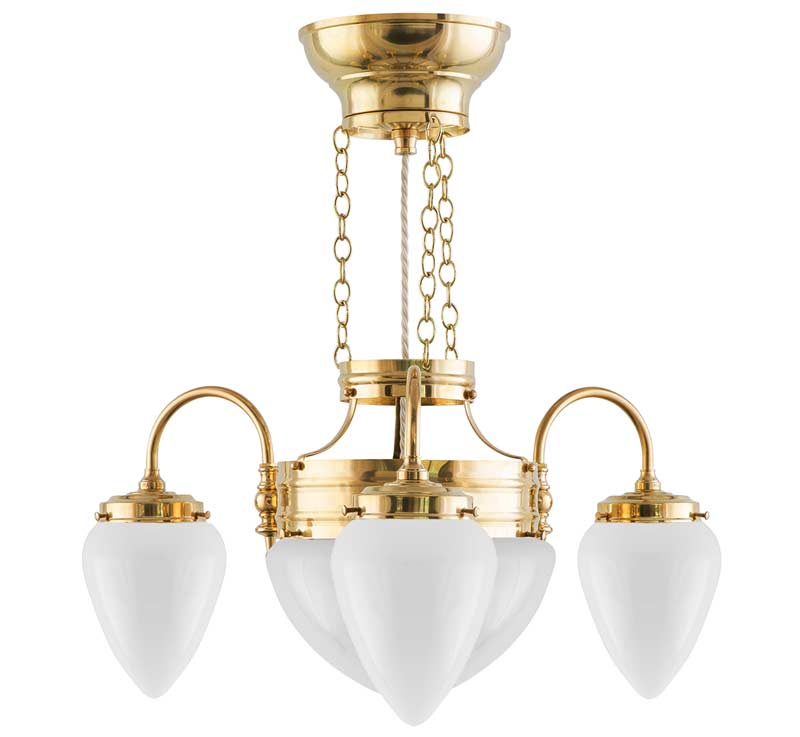 Chandelier - Three-Arm Ring Chandelier with White Glass Shades