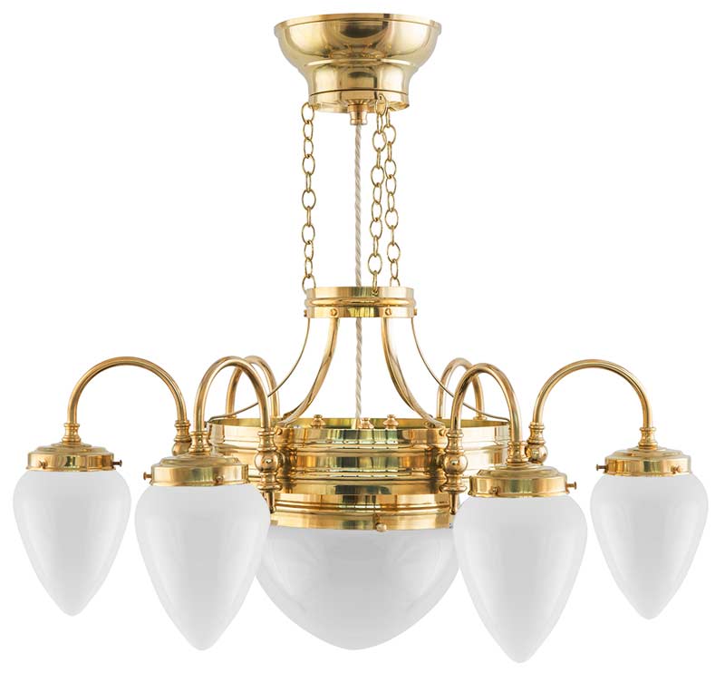 Chandelier - Six-Arm Ring Chandelier with White Glass