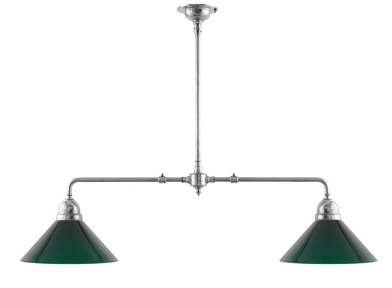 Ceiling Lamp – Double Pendant Billiard Lamp in Nickel with Green Shades