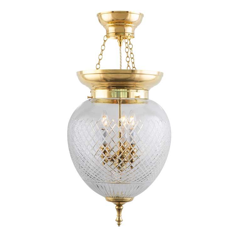 Foyer Bowl Light 200 - Brass, Clear Cut-Glass Shade