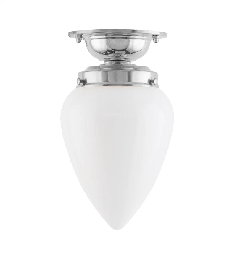 Bathroom Ceiling Light - Lundkvist 80 - Nickel, White Drop Shade