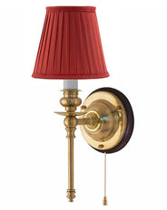 Vegglampe - Ribbing messing, rød skjerm thumbnail image