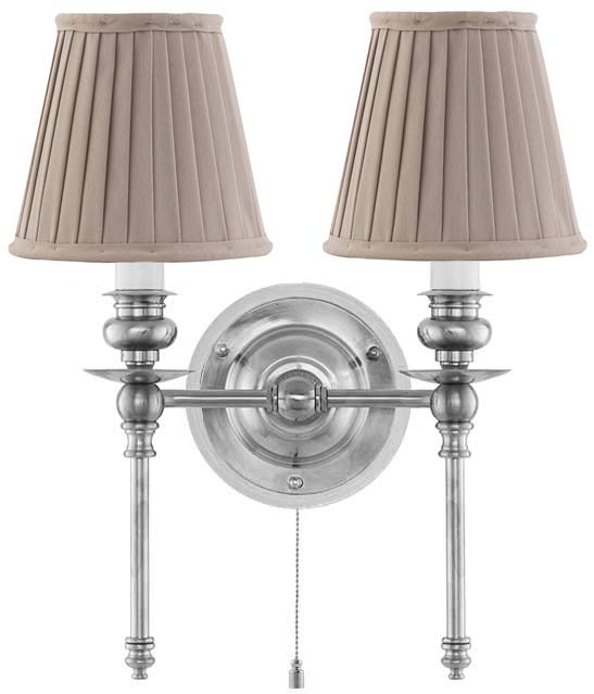 Wivallius wall light - nickel with beige fabric shades. image