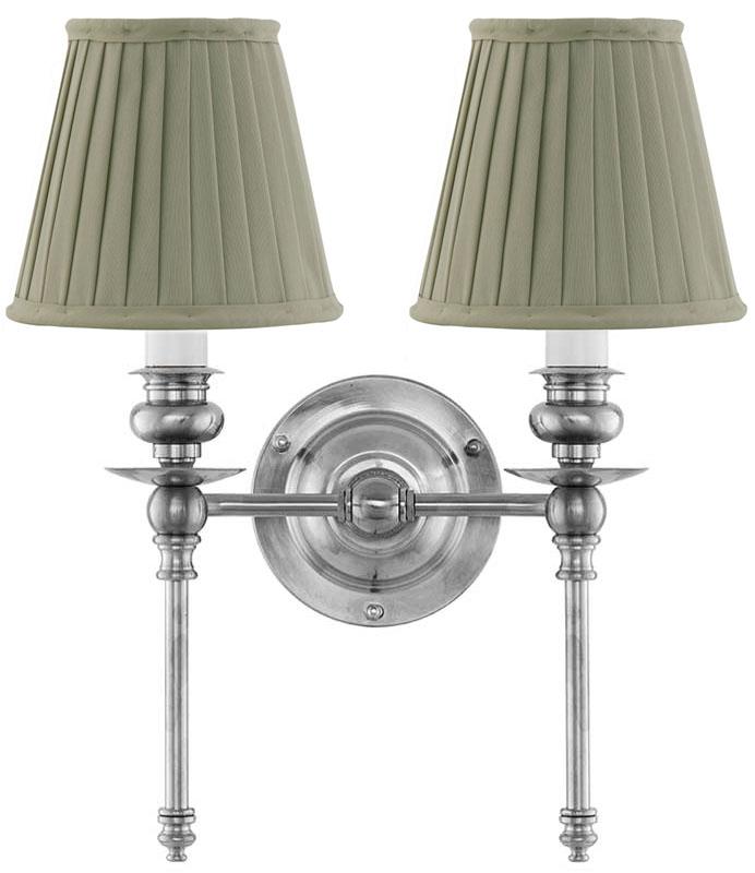 Wivallius Wall Light - Nickel with Olive green Fabric Shades.