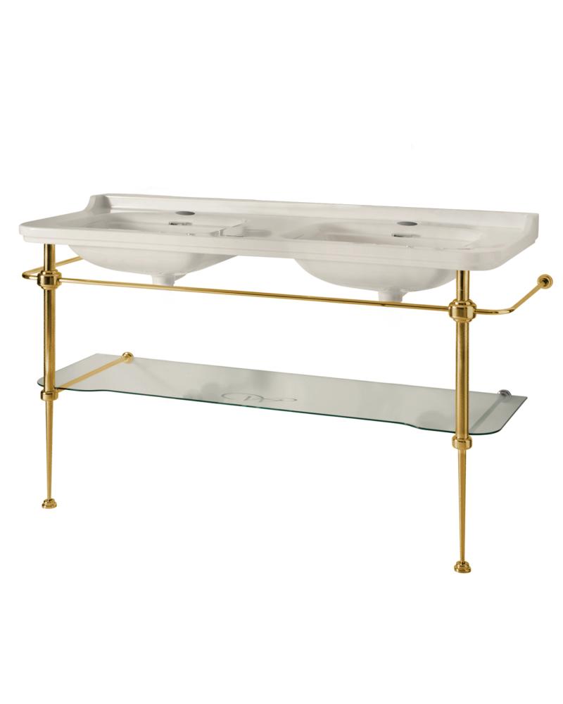 Sink with Bronze Legs & Glass Shelf - Art Deco - Double 150 cm image