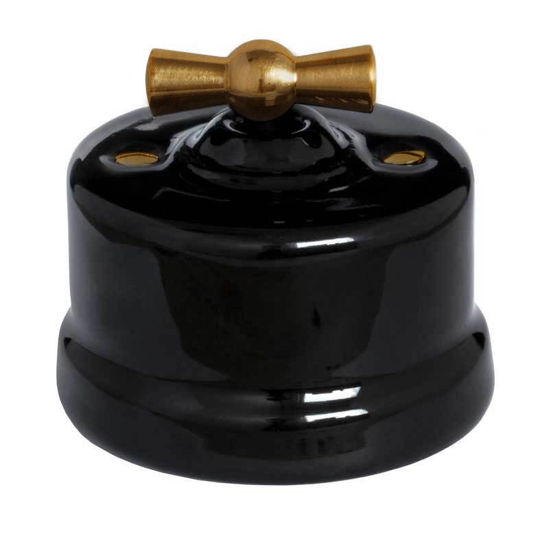 Light Switch - Black porcelain brass knob, surface mounted (two-way switch)