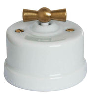 Light Switch - White porcelain surface mounted brass knob thumbnail image