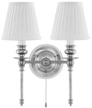 Wivallius wall light - nickel with white fabric shades thumbnail image